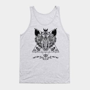 Star Wolf With Moths, Geometric Pattern, Third Eye, And Crescent Moon Tank Top